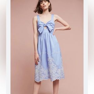 Anthropologie Uma Embroidered Dress summer blue and white vacation